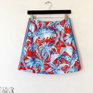 NWT Gretchen Scott Skippy Skort Palm Palm Leaf Floral Red and Blue Pockets  XS